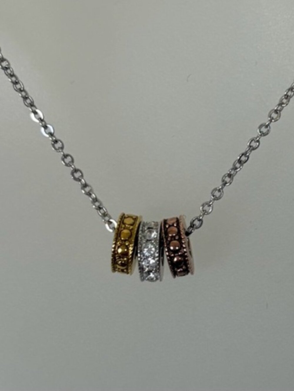 Swarovski Necklace Touchstone Crystal Tri-Color Necklace Gold/Silver 3 Rings